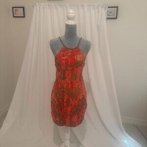 Free People Crush Velvet Beaded Cutout Strap Chain Dress